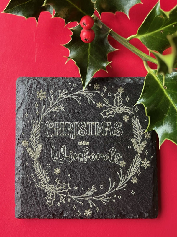 Personalised Slate Coaster - Christmas at the 'Family Name'