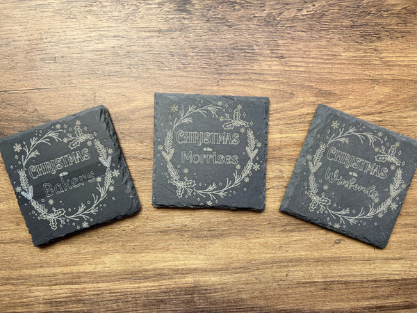 Personalised Slate Coaster - Christmas at the 'Family Name'