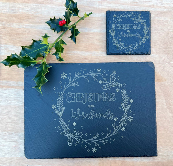 Personalised Slate Placemat - Christmas at the 'Family Name'
