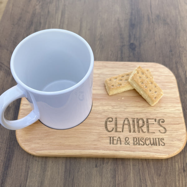 Personalised Wooden Tea and Biscuits Serving Board - Any Name