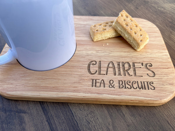 Personalised Wooden Tea and Biscuits Serving Board - Any Name