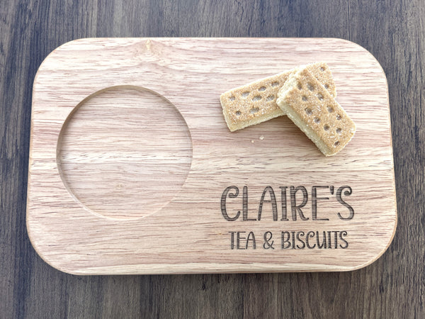 Personalised Wooden Tea and Biscuits Serving Board - Any Name
