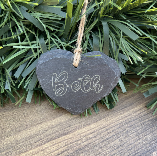 Personalised Slate Heart - Hanging Decoration