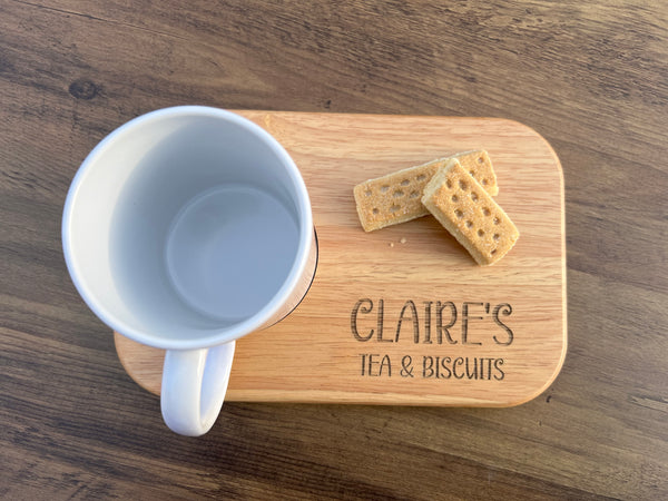 Personalised Wooden Tea and Biscuits Serving Board - Any Name
