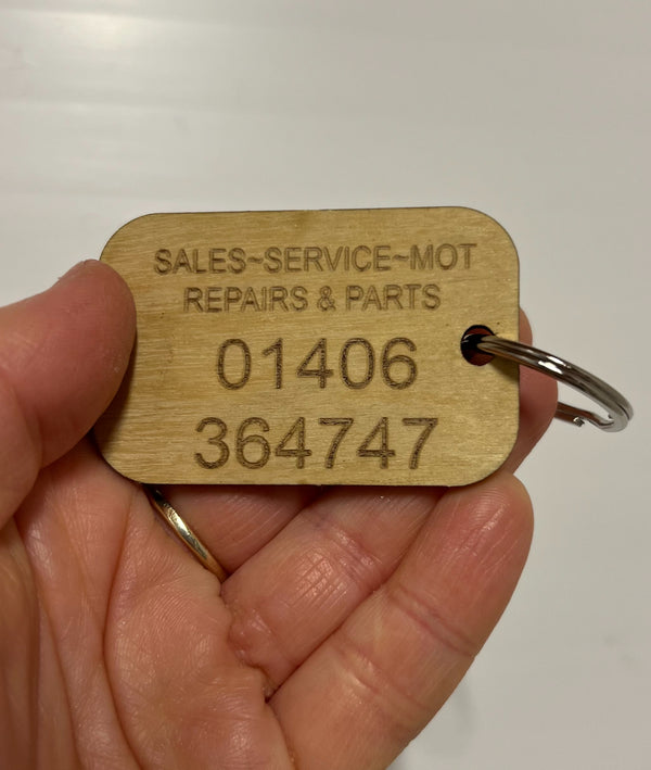 Custom Engraved Wooden Business Logo Keyring - Rectangle