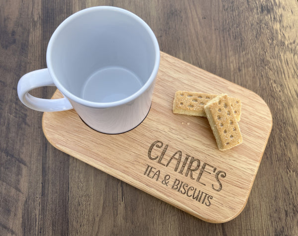 Personalised Wooden Tea and Biscuits Serving Board - Any Name