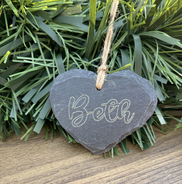 Personalised Slate Heart - Hanging Decoration